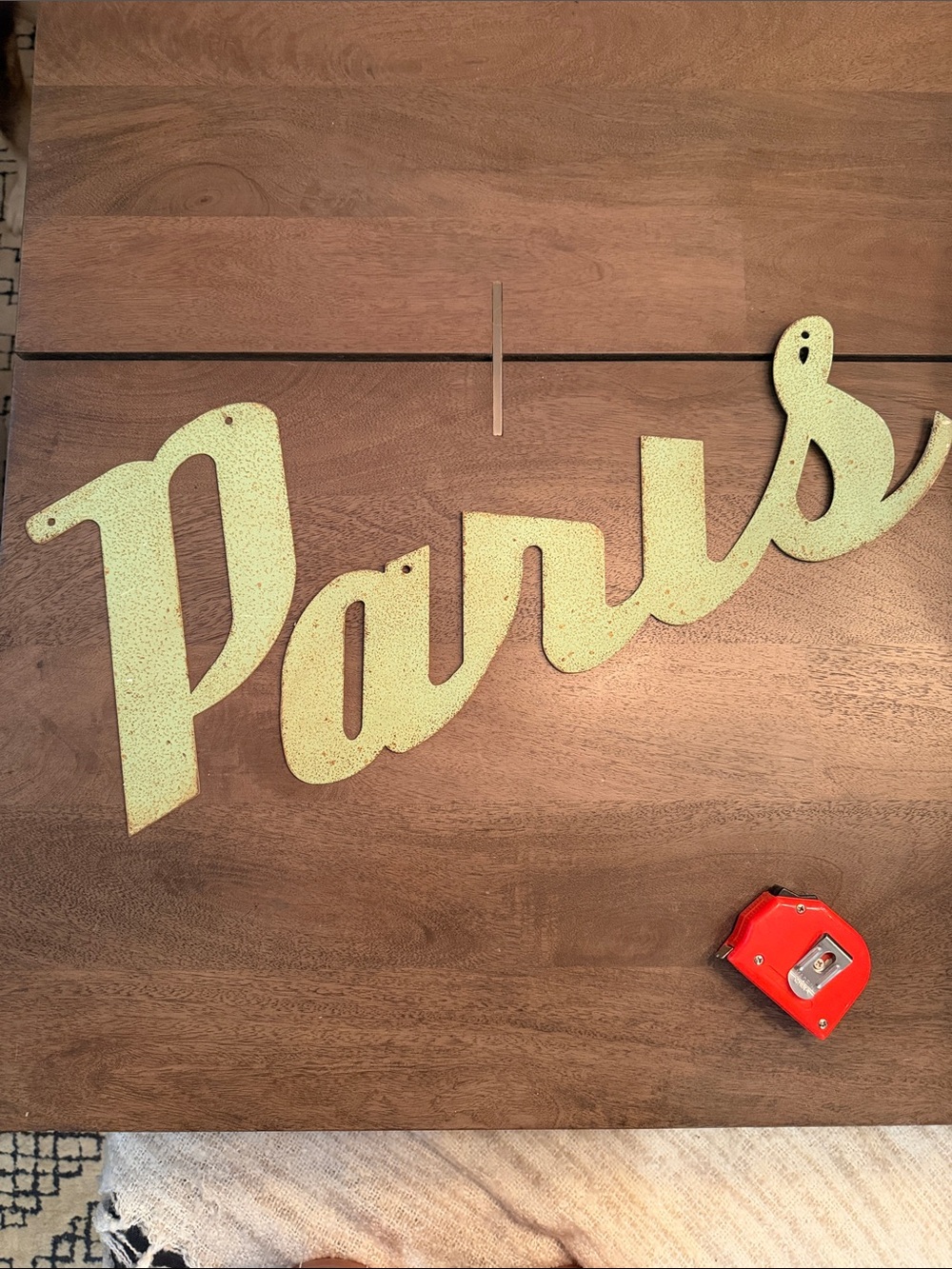 Paris Metal Script Wall Sign - Light Green Glitter